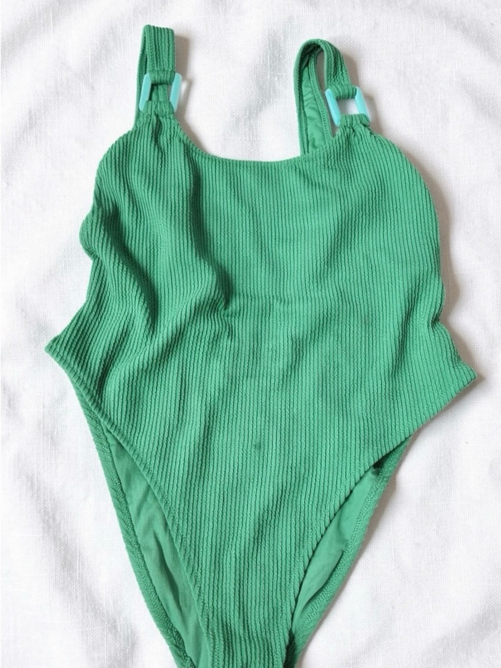 Aerie Green Crinkle One Piece Swimsuit XL  Textured High Cut Bathing Suit